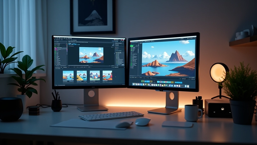 Modern workspace with designer creating micro-animations on multiple screens showing smooth transitions and loading states